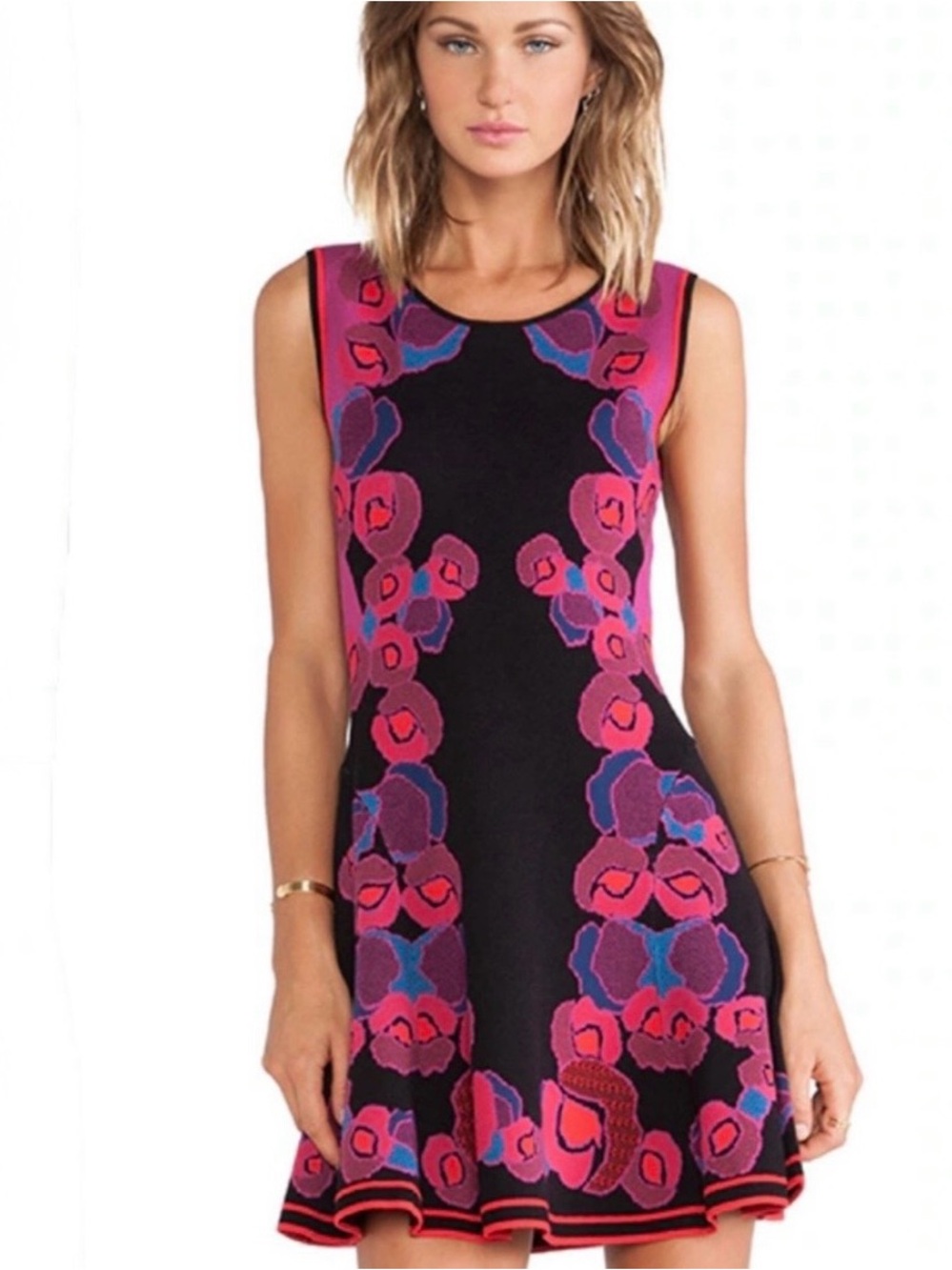 DIANE von FURSTENBERG Sz L Fit and Flare Dress Pink Rose Jacquard